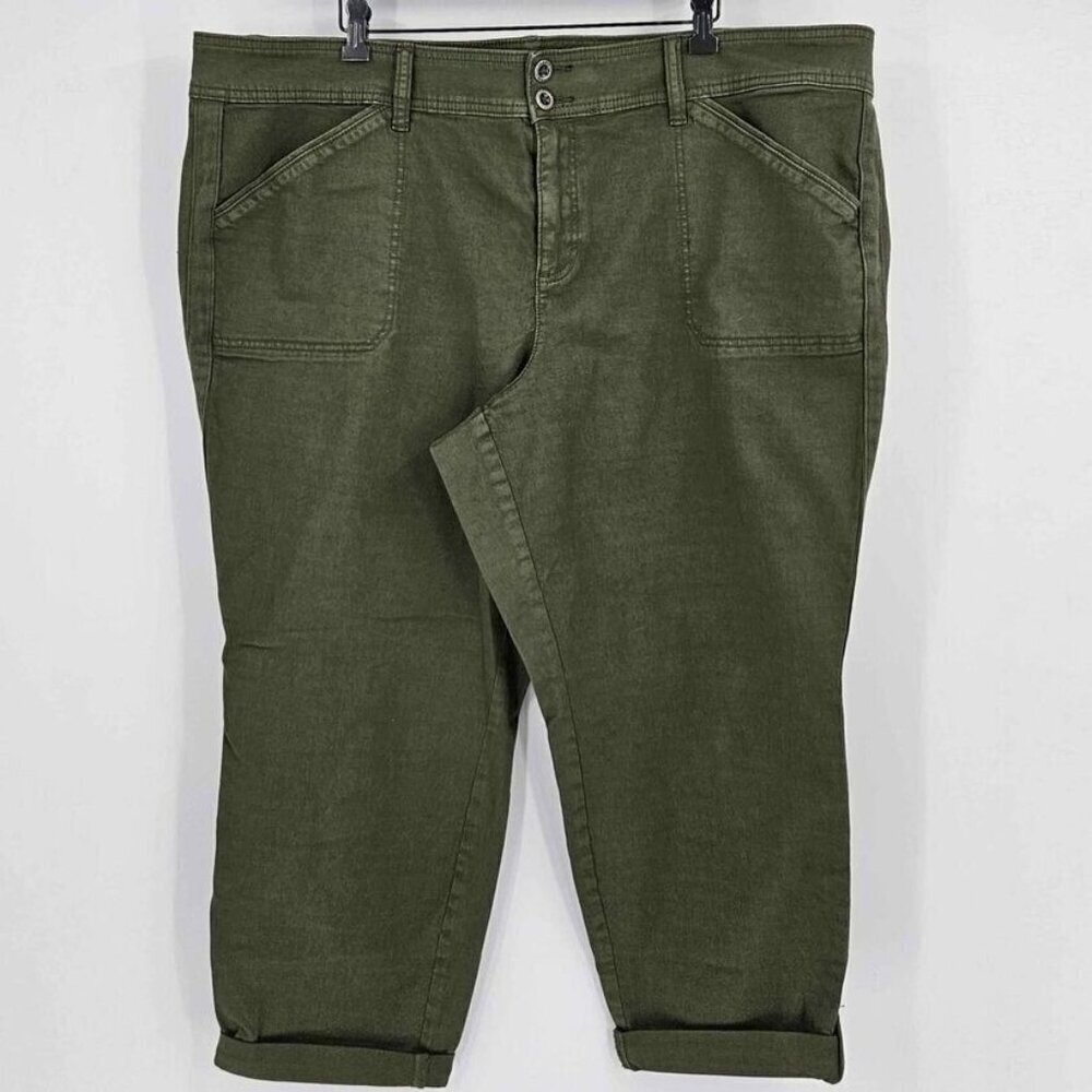 Torrid Feel the Fit Womens Sz 26 Crop Pants Stretch Green Roll Up Snap Ankle